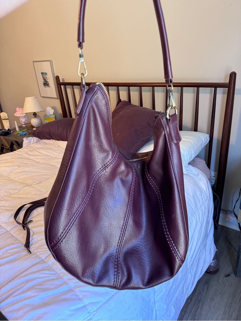 Anthropologie Deep Plum large vegan Leather Hobo